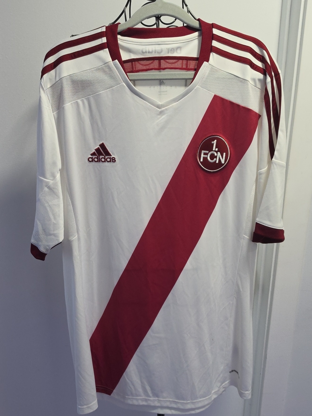 adidas White and Red 1. FCN Men's Soccer Jersey